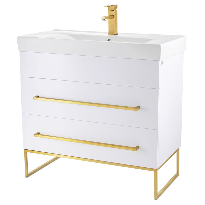 Meuble-lavabo simple 36 po Taft Avenue, Blanc, Laiton satiné