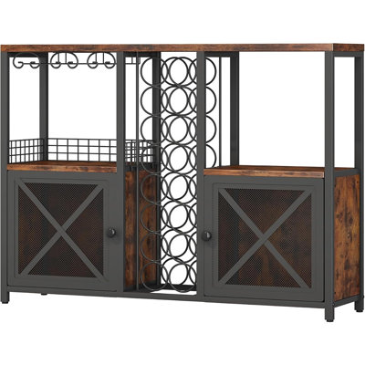 Modern Wooden Bar Cabinet, Coffee & Liquor Storage Cabinet with Wine Rack, Farmhouse Buffet Sideboard for Home