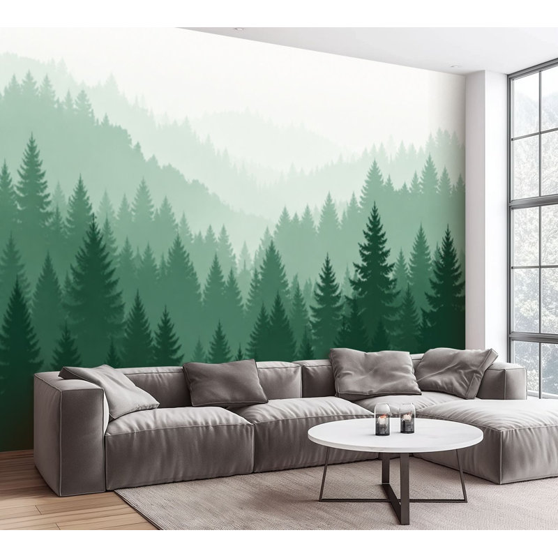 Papier peint adhésif auto-adhésif à motif de paysage de forêt, paysage naturel, pour salle de séjour H 100 po x l 144 po