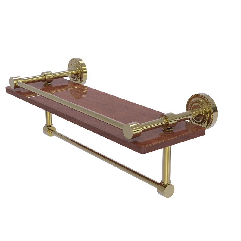 Marchmont Accent Shelf with Towel Bar, Unlacquered Brass, 5" H x 16" W x 5" D