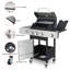 Barbecue au gaz avec 3 brûleurs, brûleur latéral et thermomètre en fonte émaillée 3 brûleurs au propane, roues portatives