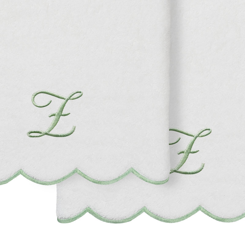 Ensemble de serviettes de bain personnalisées 100% coton turque 2 pièces Linum Home Textiles ADORNIA, Blanc/vert, Z