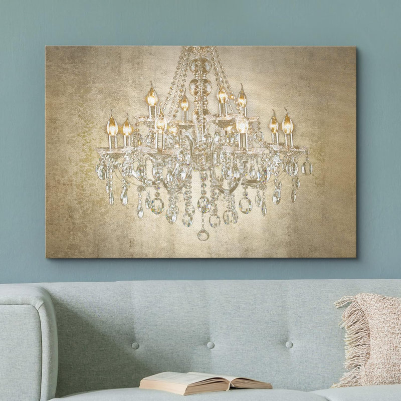 Glam Crystal Chandelier " Antique Brown Crystal Chandelier on Texture Background Decor Lights Modern Art " Graphic Art Print