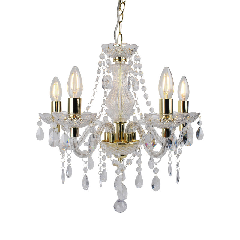 Xan 5 - Light Candle Style Chandelier, Clear/Gold