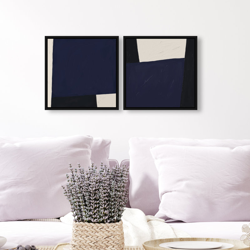 In Blue Set Canvas Abstract Print by Oliver Gal, Black Frame, 12 x 12, 13"H x 13"W, Black Floater Frame