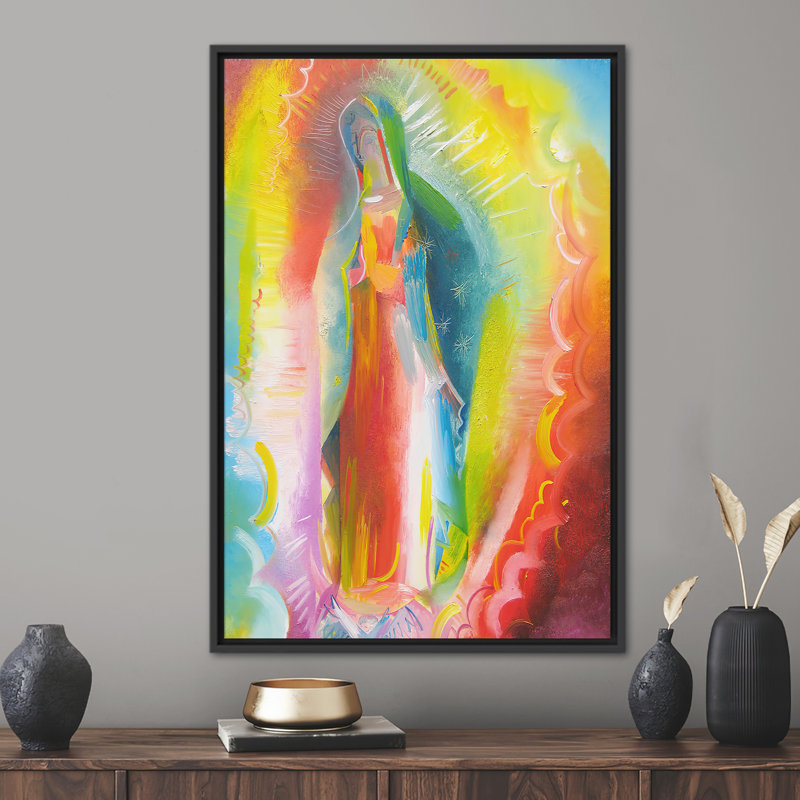 Art moderne moderne sur toile, Notre Dame de Guadalupe, H 94 po x l 41 po, Reproduction encadrée sans passe-partout, Noir