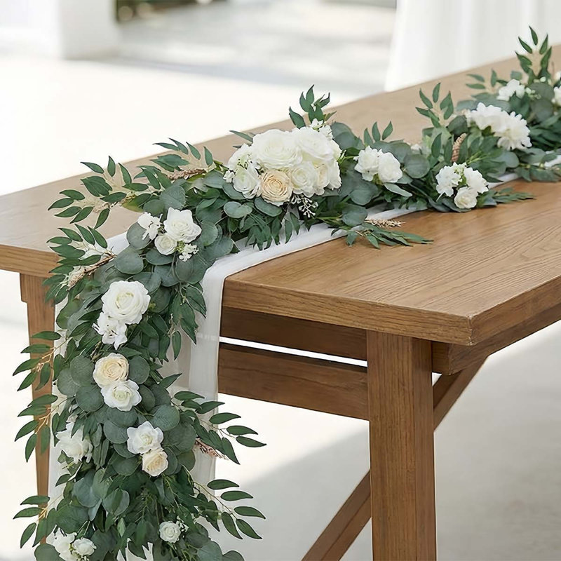 Guirlande artificielle 6 pi avec fleurs artificielles, Blanc