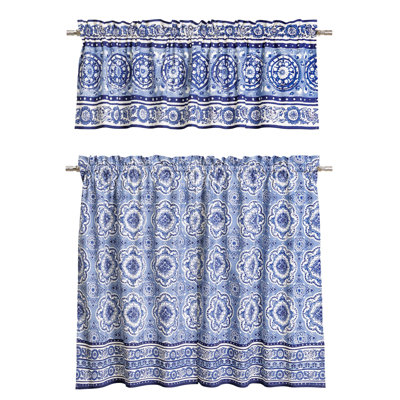 Rideau de cuisine 100 % coton Maison d'Hermine Melodie Bleue - Cantonnière 56" X 18" et étage 28" X 36"