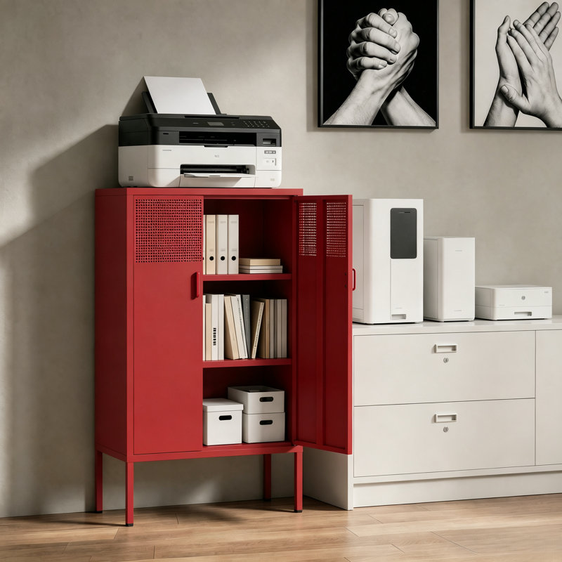 Armoire de rangement en métal, meuble télé 2 portes, armoire d'appoint en filet métallique, fermeture de porte magnétique, armoires de rangement basses avec portes et tablette pour la maison, le bureau, le salon