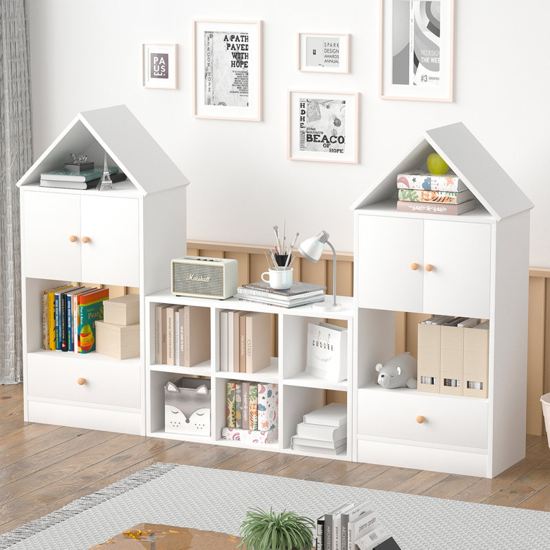 Bibliothèque polyvalente pour enfants avec un design en forme de maison, un rangement multifonctionnel pour les livres et les jouets, un emplacement réglable, un organisateur durable pour enfants pour la salle de jeux ou la chambre à coucher Assemblage