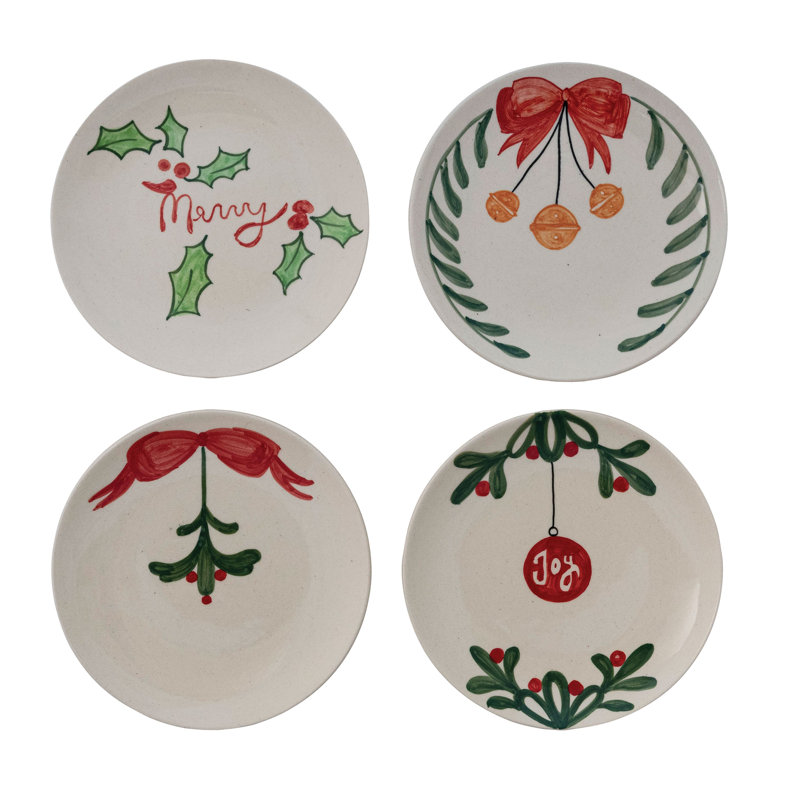 Botanical Stoneware Dessert Plate Set Holiday Edition