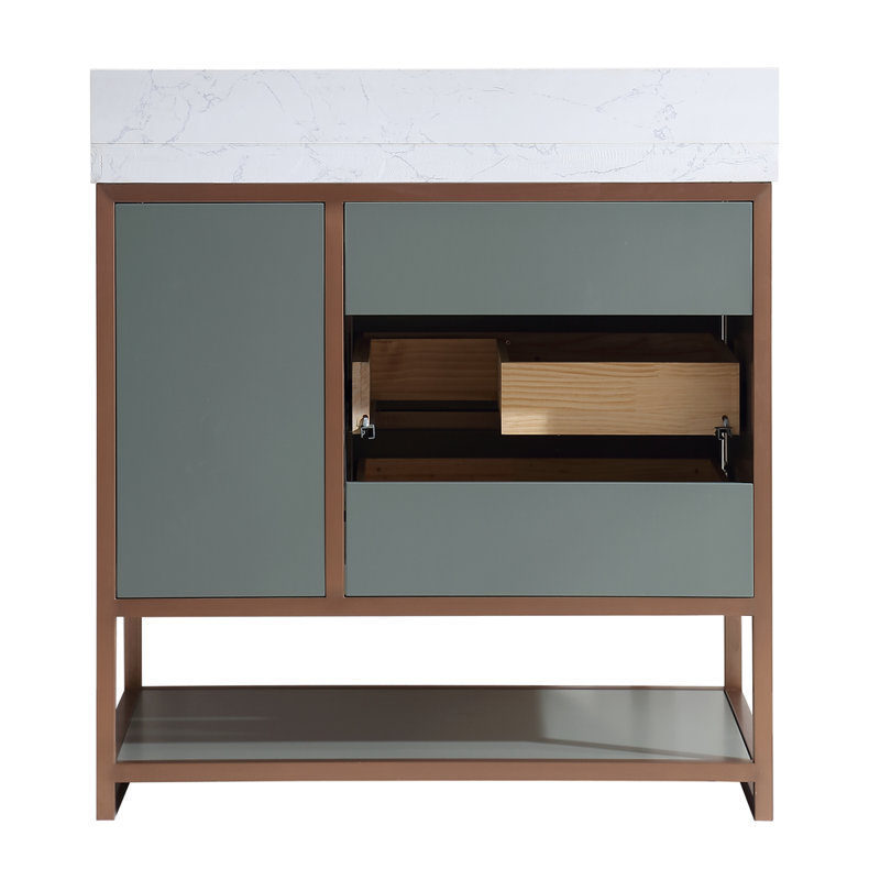 36" Freestanding Standard Single Bathroom Vanity with Top, White