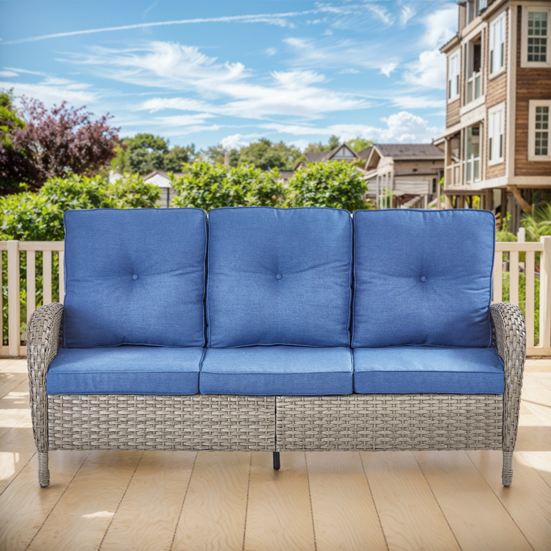 Valierius High-Quality 3-Seat Outdoor Wicker Sofa With Professional Outdoor Cushions - Durable, Comfortable Design For Patios, Gardens, And Porches