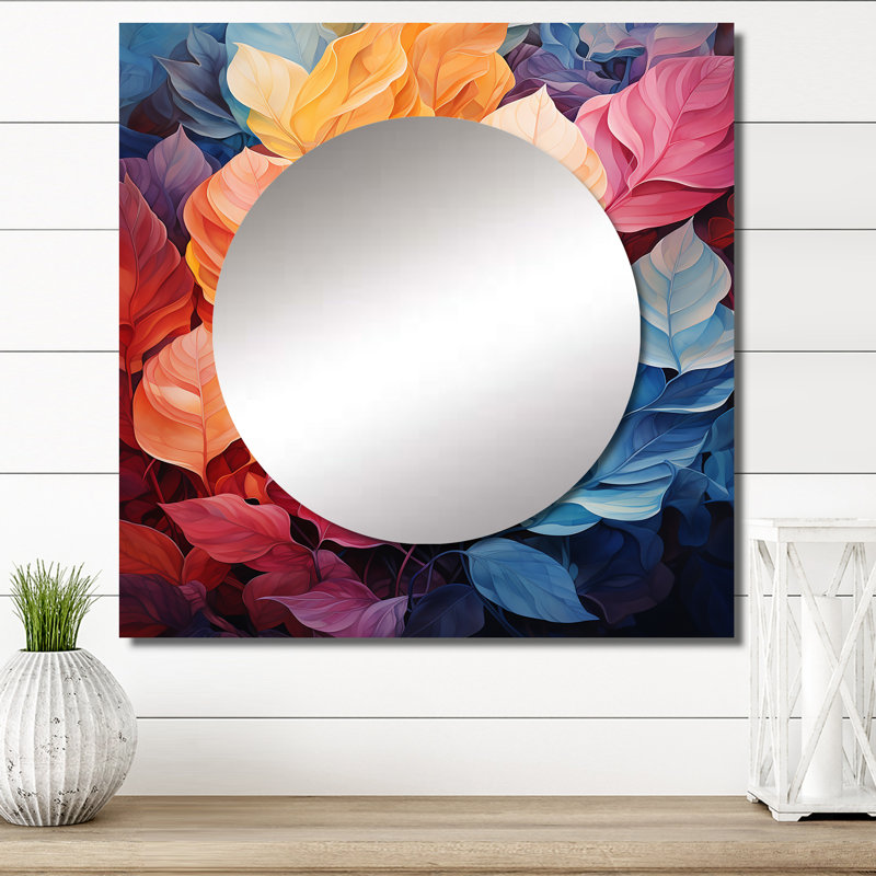 Leonhardine - Miroir carré à feuilles pour décoration murale, 23 po x 23 po
