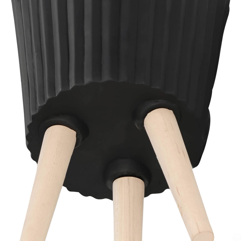S / 2 pot à fleurs strié 10/12 po avec pieds en bois