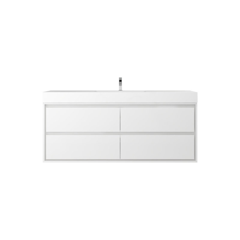 60'' Single Bathroom Vanity with Acrylic Top, Glossy White