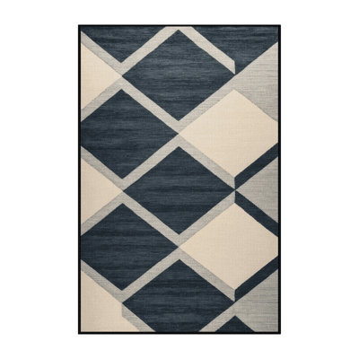 Machine Washable Checkered Gray Area Rug