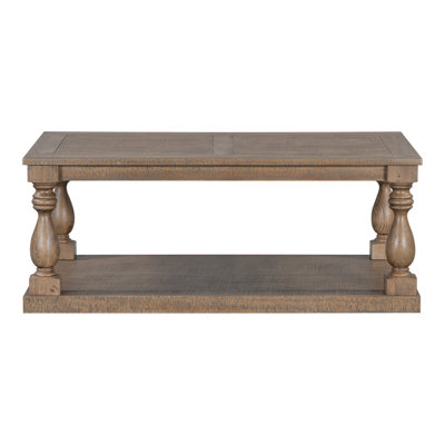 Vintage Coffee Table Featuring Artistic Vase Column Legs And Luxurious Pine Veneer For Timeless Charm