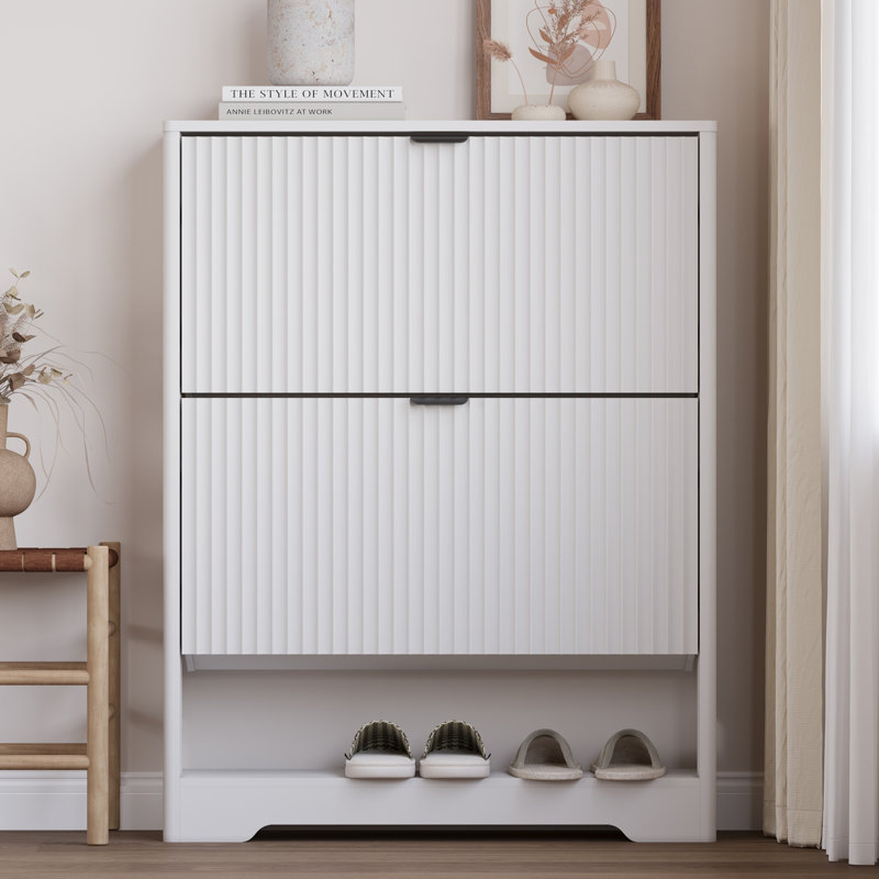 Wavy 2-Door Shoe Cabine, White