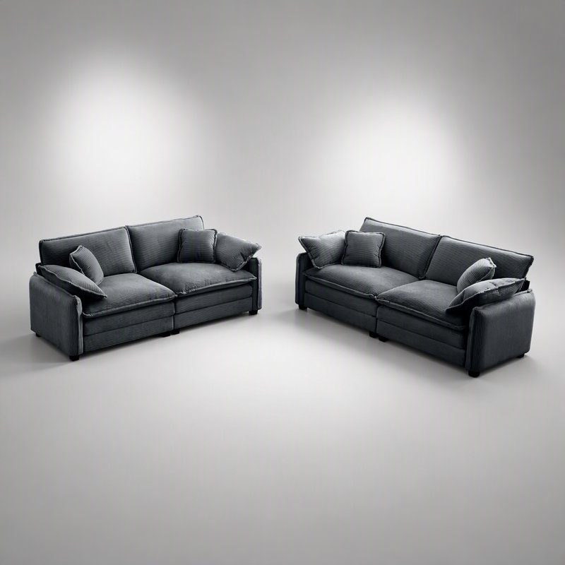 Ensemble de canapé de salon moderne deux pièces, velours côtelé gris, alliant style, confort et polyvalence pour tous les espaces