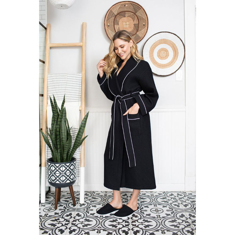 Peignoir gaufré LOTUS LINEN, TTG, Noir