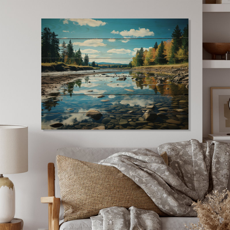 Paysage de Maine bleu vert sur bois, H 10 po x l 20 po x P 0,78 po