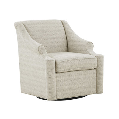 Chaise pivotante brun clair avec dossier serré et assise en tissu d'ameublement rembourré de mousse avec base en métal