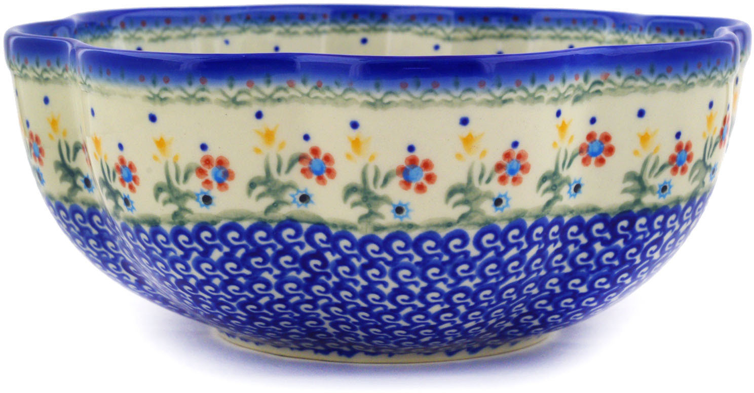 Polmedia Spring Flowers Scalloped Fluted Serving Bowl | Perigold