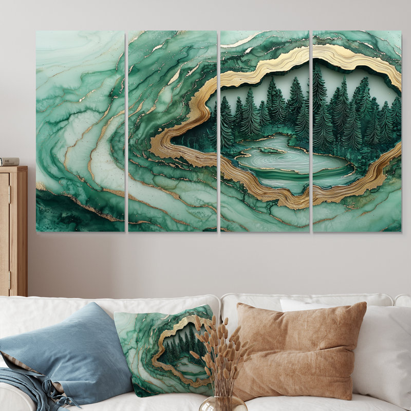 Paysage de forêt d'hiver avec rivière Emerald II - Art mural forêt - Art mural traditionnel sur toile, H 28 po x l 48 po, 4