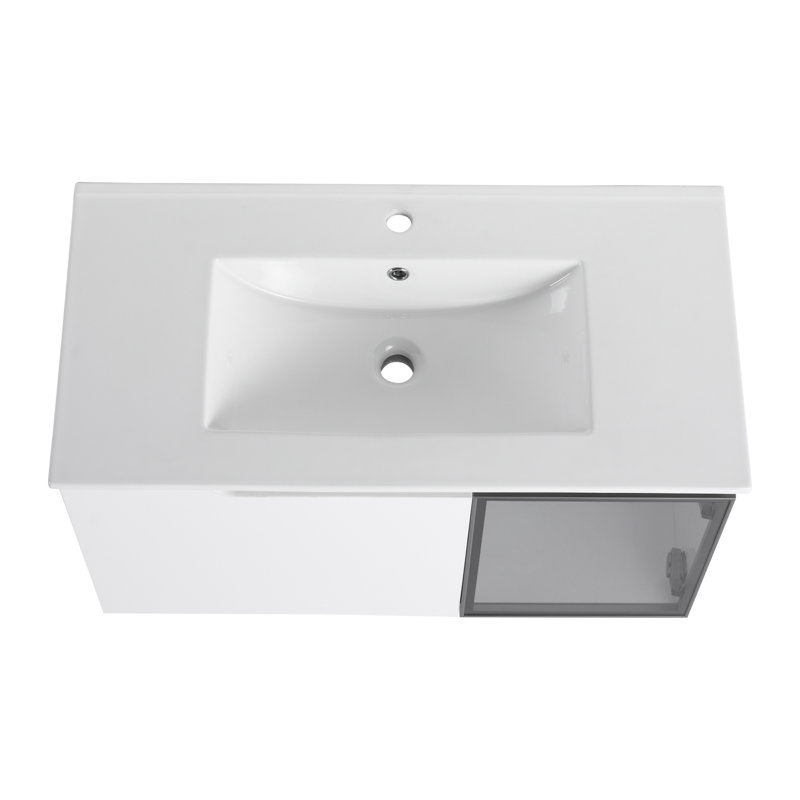 Meuble-lavabo mural moderne avec lavabo, blanc brillant, conception peu encombrante