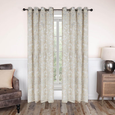 Ivory Modern Boho Leaf Blackout Curtains, Room-Darkening Grommet Drapes, 2 Panels, 52×84 Inches For Kitchen, Bedroom & Living Room