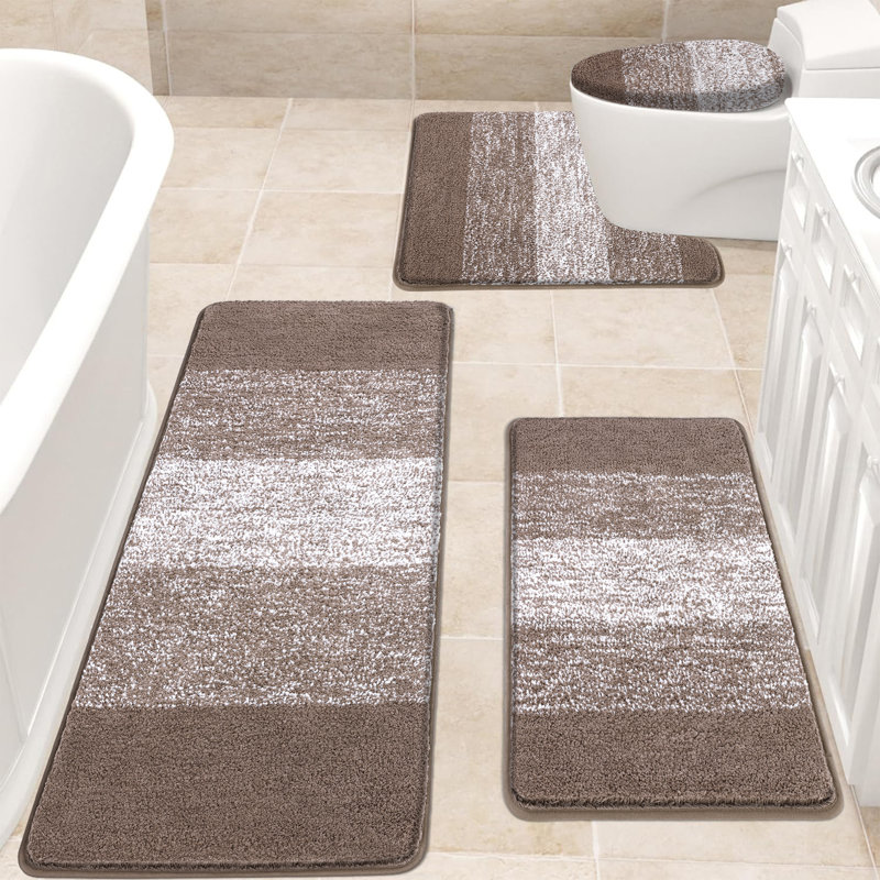4 Piece Soft Absorbent Microfiber Bath Rug Set with Non-Slip Backing, Brown