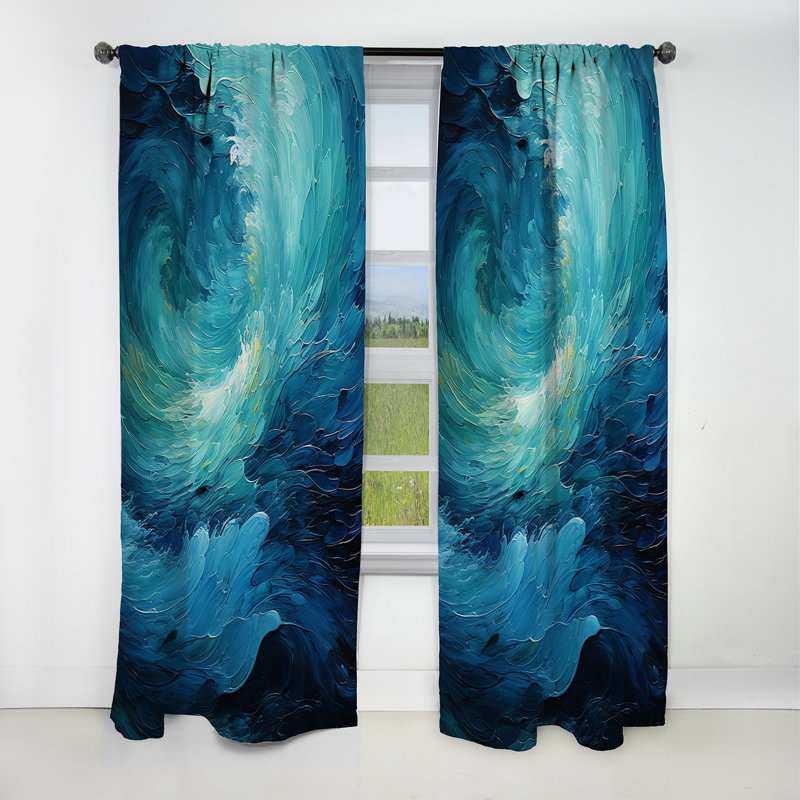 Turquoise bleu et blanc Serenity Swirl II - rideau occultant abstrait en spirale - 1 panneaux, L 52 po x L 90 po