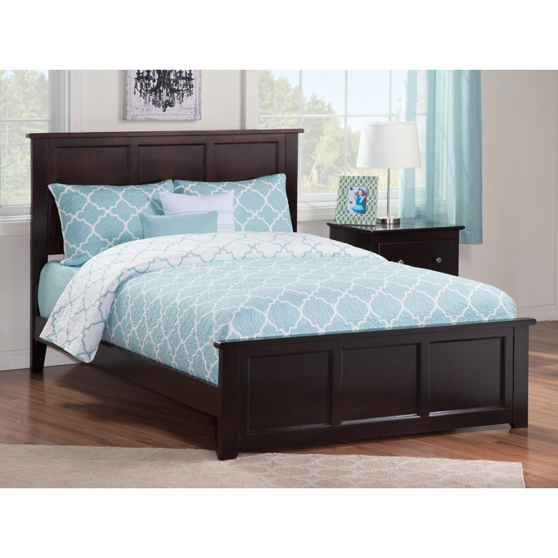 Amear Solid Wood Foundation Bed with Matching Footboard, Espresso, King