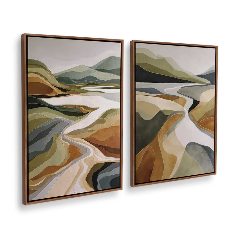 Golden Valley, ensemble de 2 impressions, Cadre flottant en noyer, 30 po x 20 po