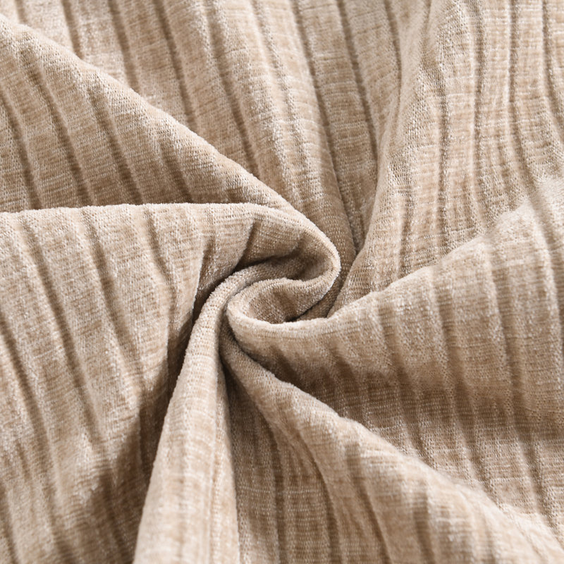 Soft Chenille Stripes Solid Cushion Cover Cozy Neutral Farmhouse Pillow Covers, Beige, Square 20"