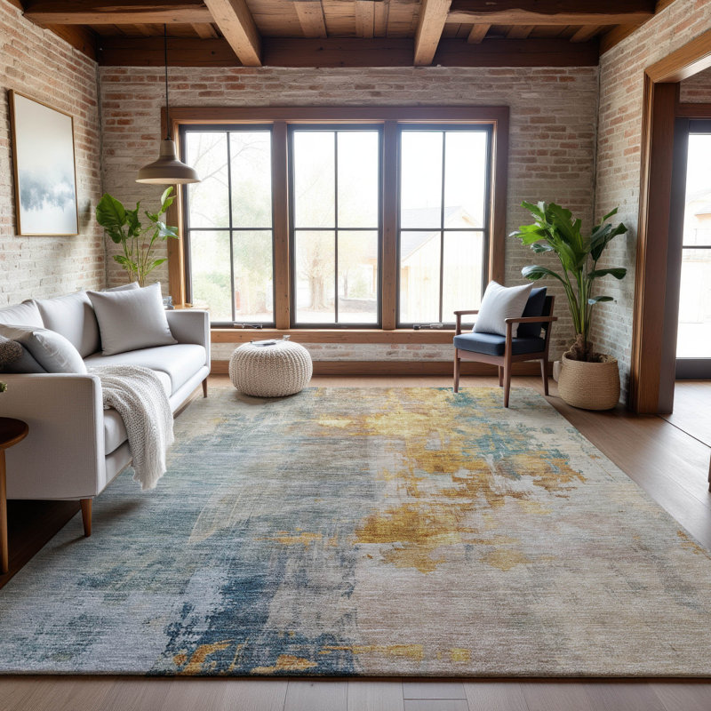 Premium Machine Washable Gurubaksh AMF1160 Abstract Rug, Rectangle 9' x 12'