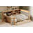 Full Size L-Shaped Wooden Daybed With Desk And Storage Bookcase, Corner Bed With Upholstered Headboard And Under-Bed Drawers And LED Light For For Bedroom Living Room-87632071-87632121