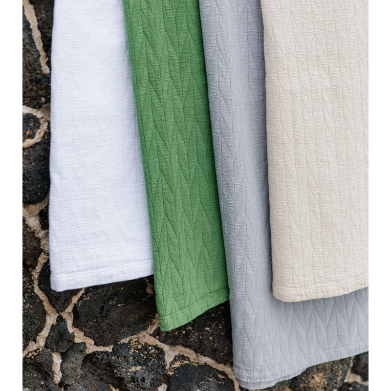 Cotton Matelassé Herringbone Coverlet in Palm, Queen, Green