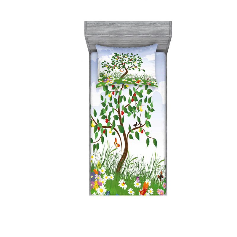 Ensemble de draps à motif de cerisier, Ensemble de draps pour lit simple TG avec drap-hou