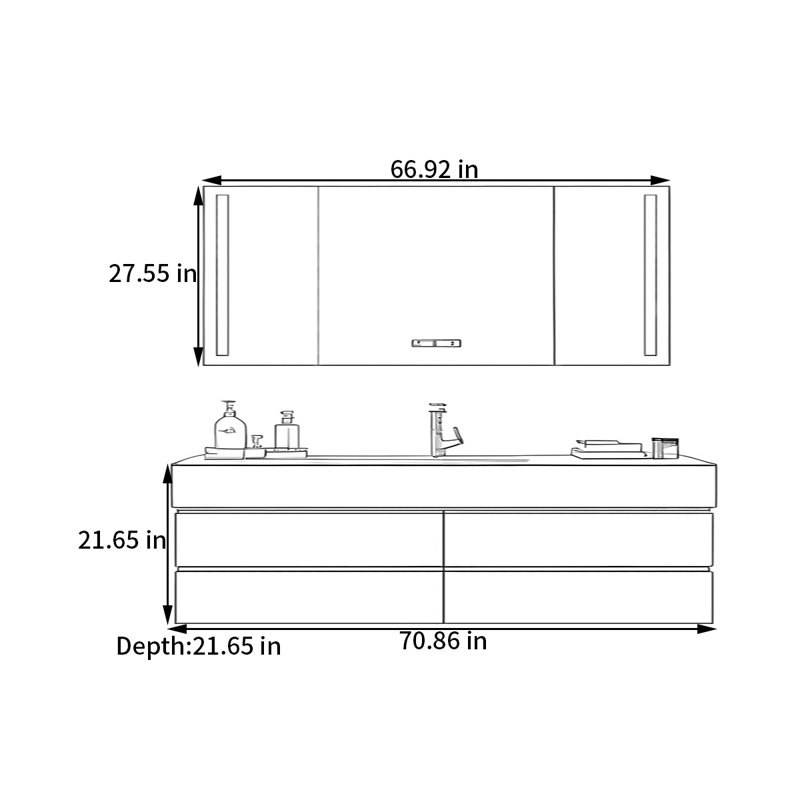 Armoire de salle de bain Ã©lÃ©gante, au style simple et moderne, H 21,65 po x l 70,86 po x P 21,65 po, Noyer