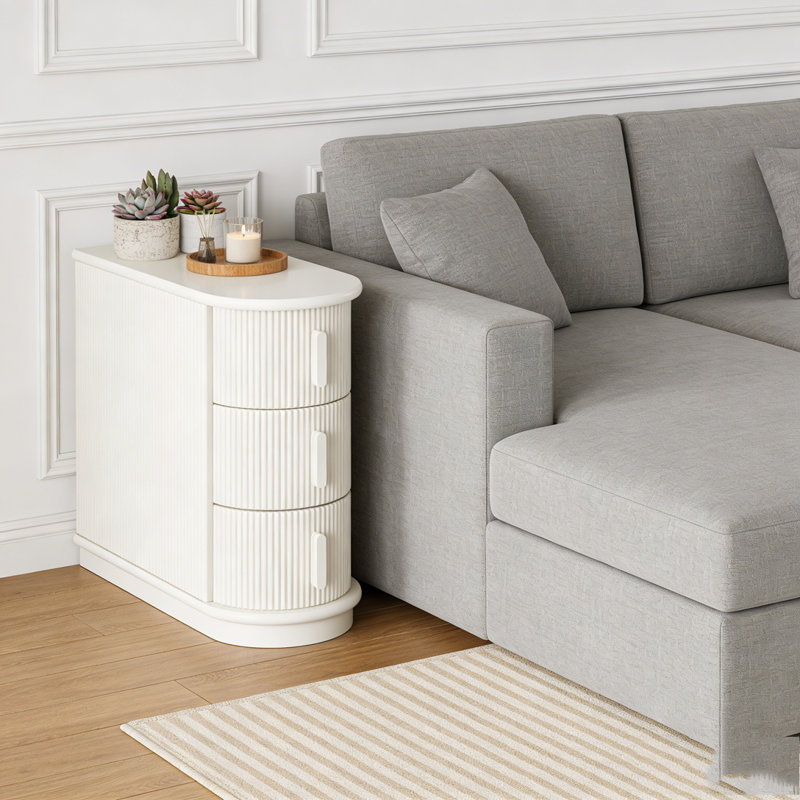 Table de chevet 3 tiroirs, Blanc