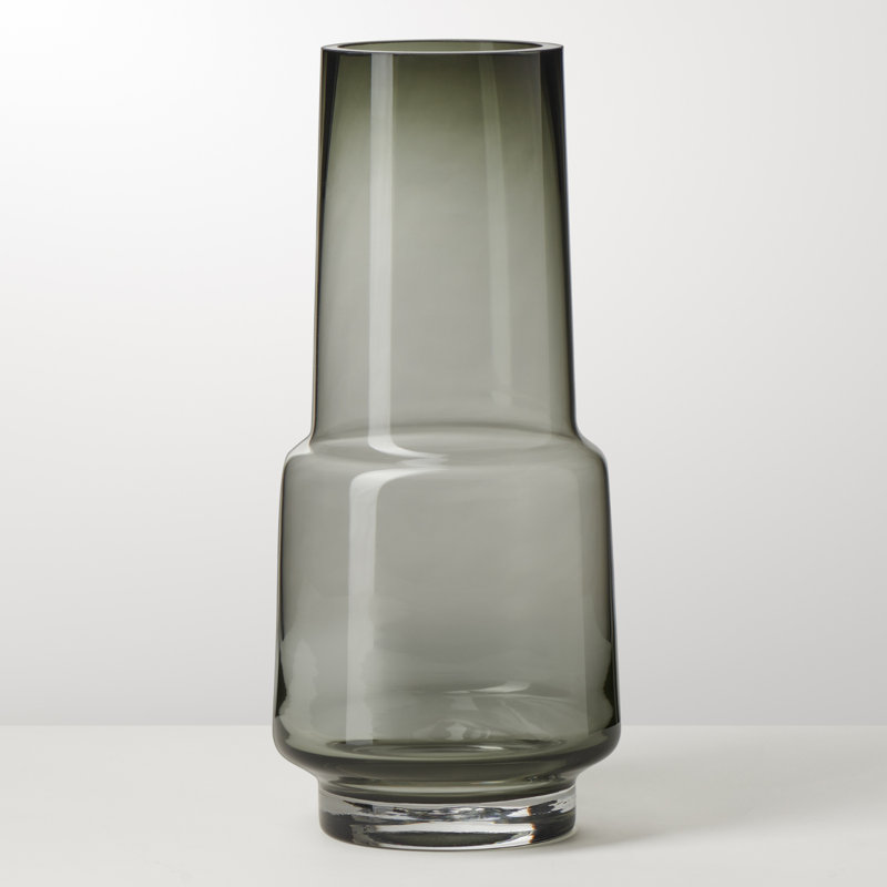 Obsidian Mist 11" Modern Black Glass Vase, 11"H x 5"W x 5"D