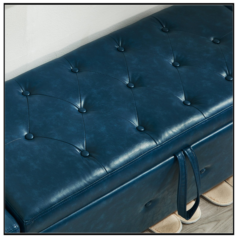 Banc rembourré capitonné avec rangement, Bleu