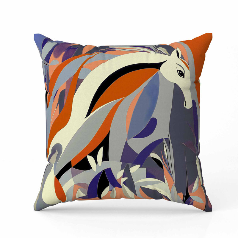 Coussin Mythical Horse, Orange/mauve, Carré 26 po