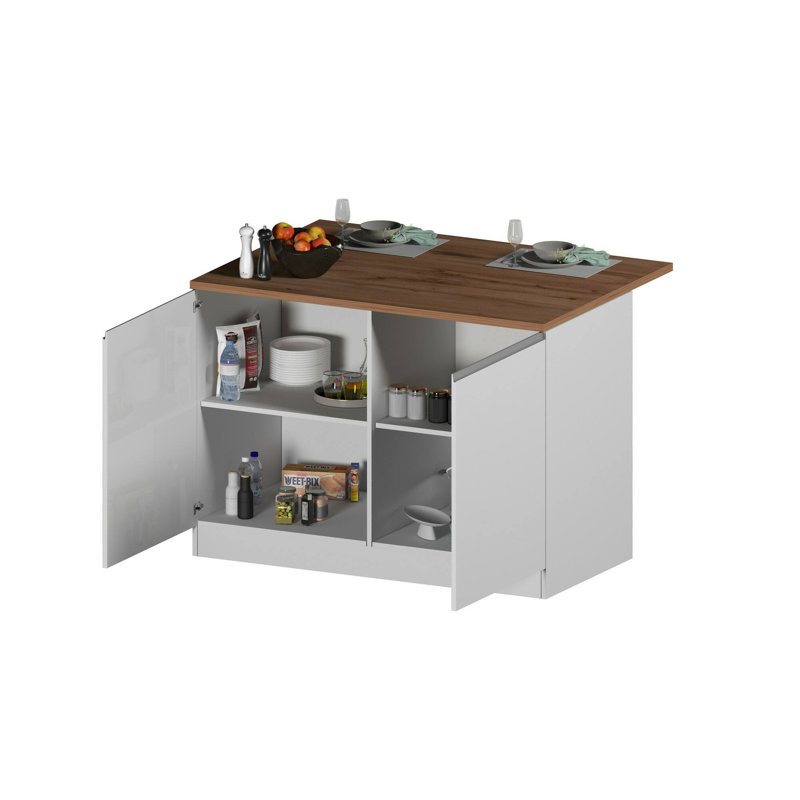 Myrlaine Wood Kitchen Island, Glossy White/Oak