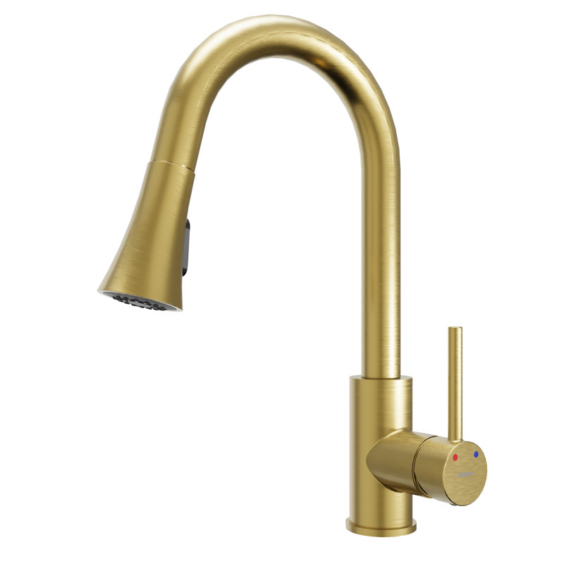 Karran Weybridge Single Handle Pull Down Sprayer Kitchen Faucet, Brushed Gold