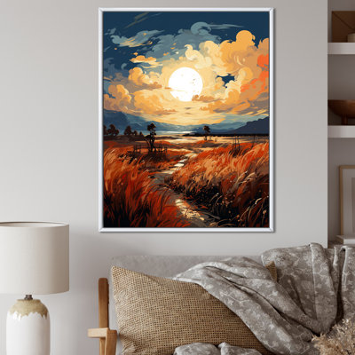 «Romantique coucher de soleil sur champ de blé» sur toile