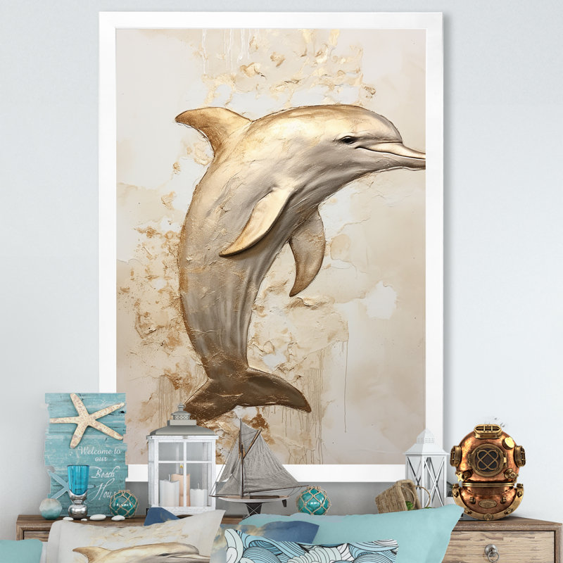 «Beige et doré», impression sur toile, Cadre simple blanc, H 20 po x l 12 po x P 1 po