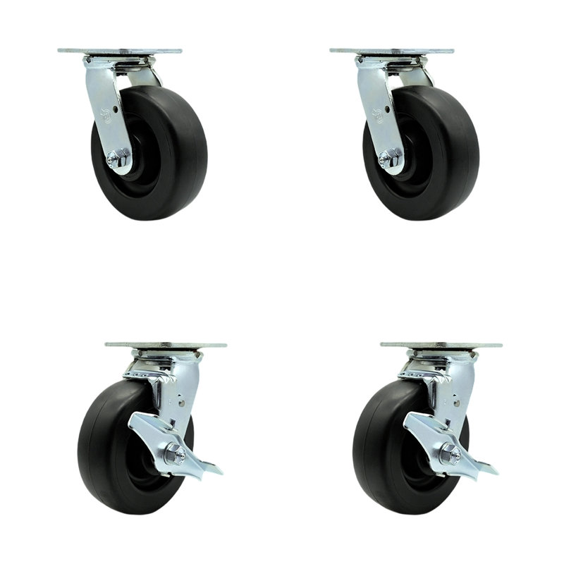 6 Inch Polyolefin Caster Set with Roller Bearings 2 Swivel Lock 2 Brake SCC/SCC-30CS620-POR-BSL-2-TLB-2